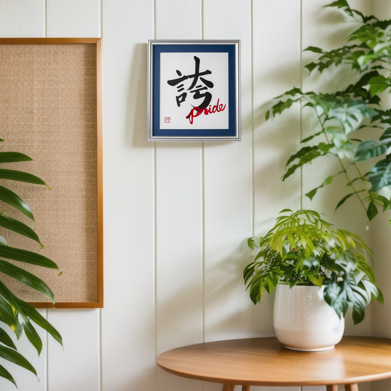 Hokori "Pride" in Japanese - Silver Frame with Blue Mat (Free Shipping)