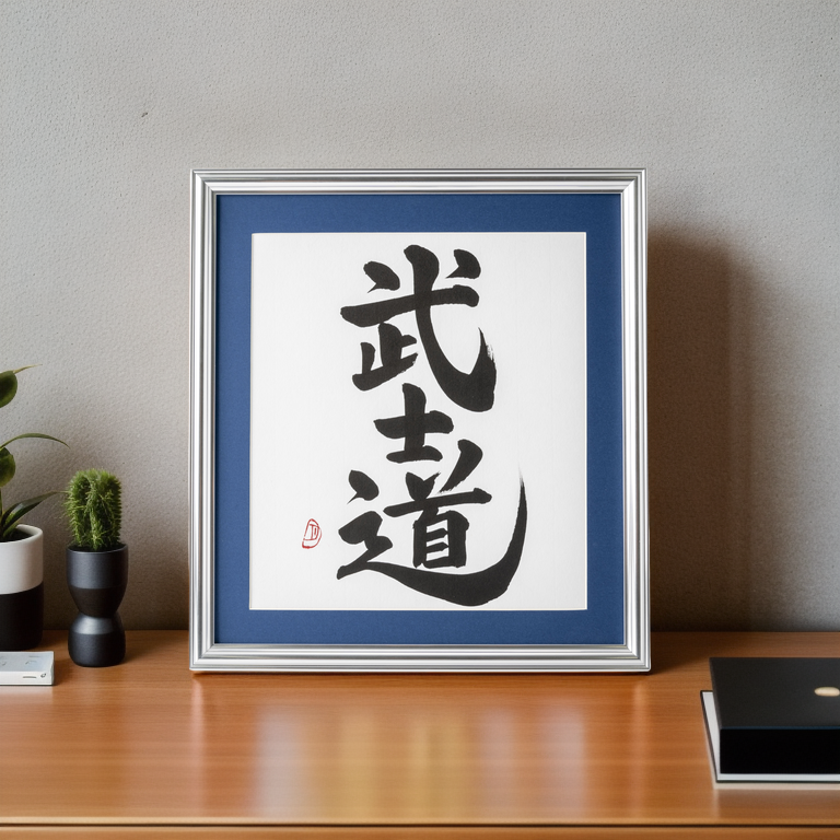 Spirit of "Bushido" - Silver Frame with Blue Mat (Free Shipping)