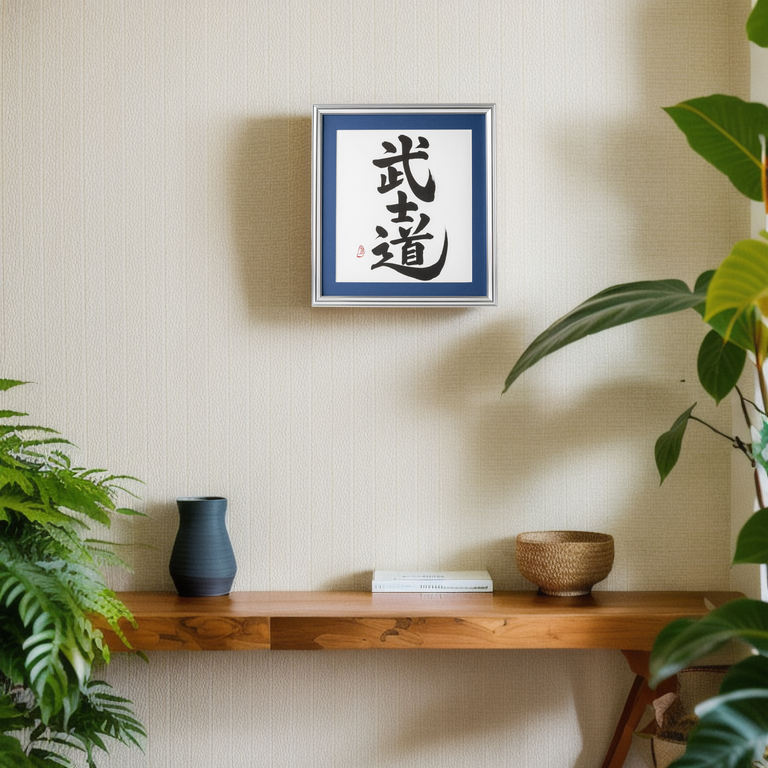 Spirit of "Bushido" - Silver Frame with Blue Mat (Free Shipping)