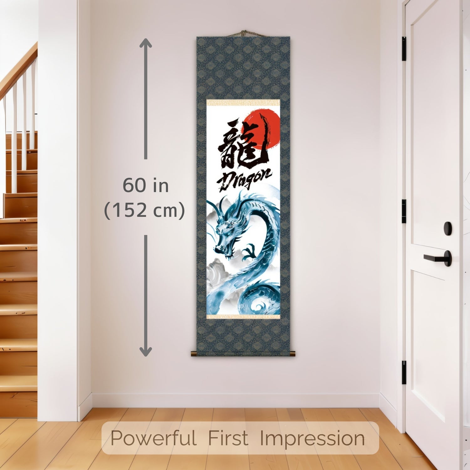 Japanese Dragon Kakemono Wall Scroll – Blue Rising Dragon
