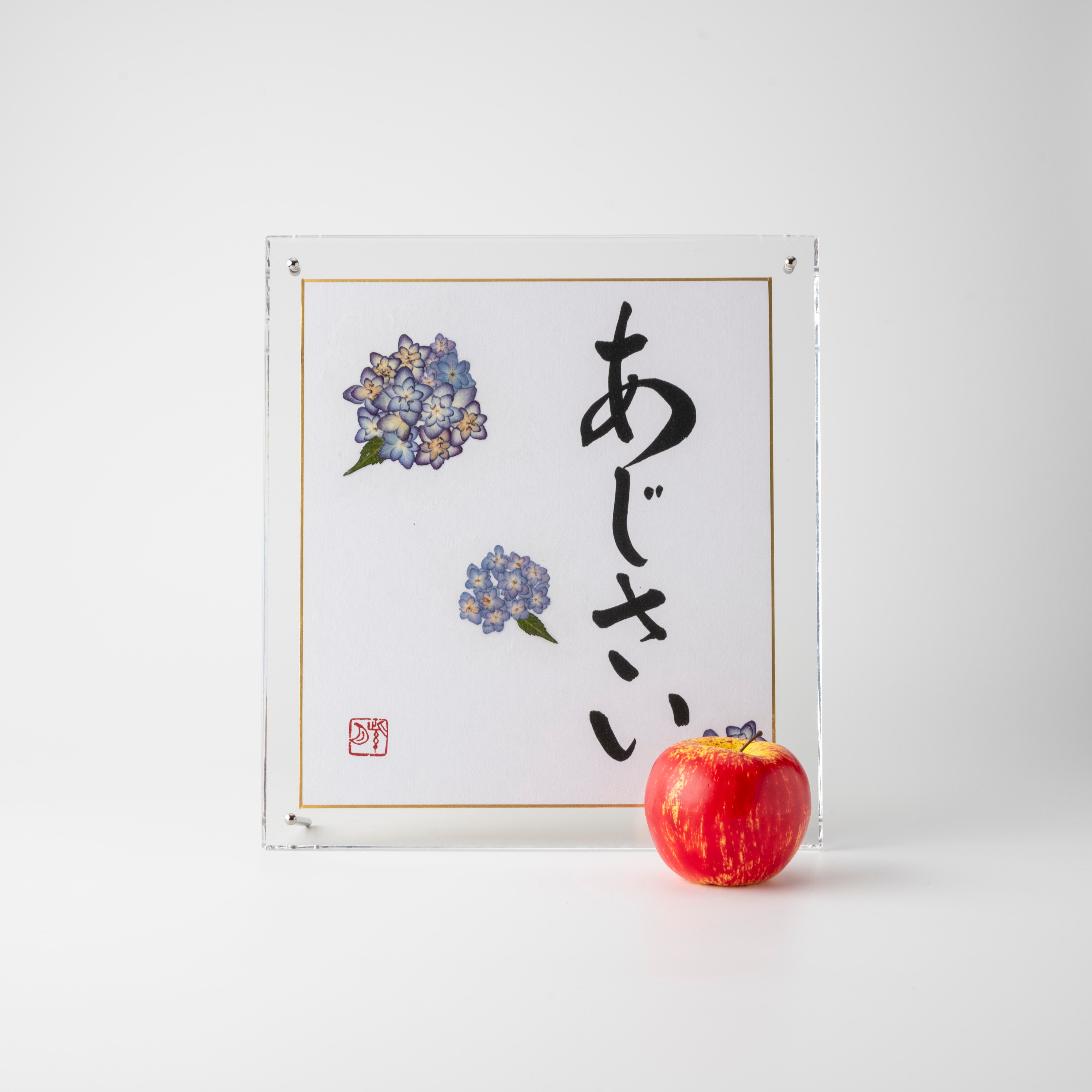 Pressed Flower Ajisai "Hydrangea" in Japanese - Acrylic Clear Frame, Design 4 (Free Shipping)