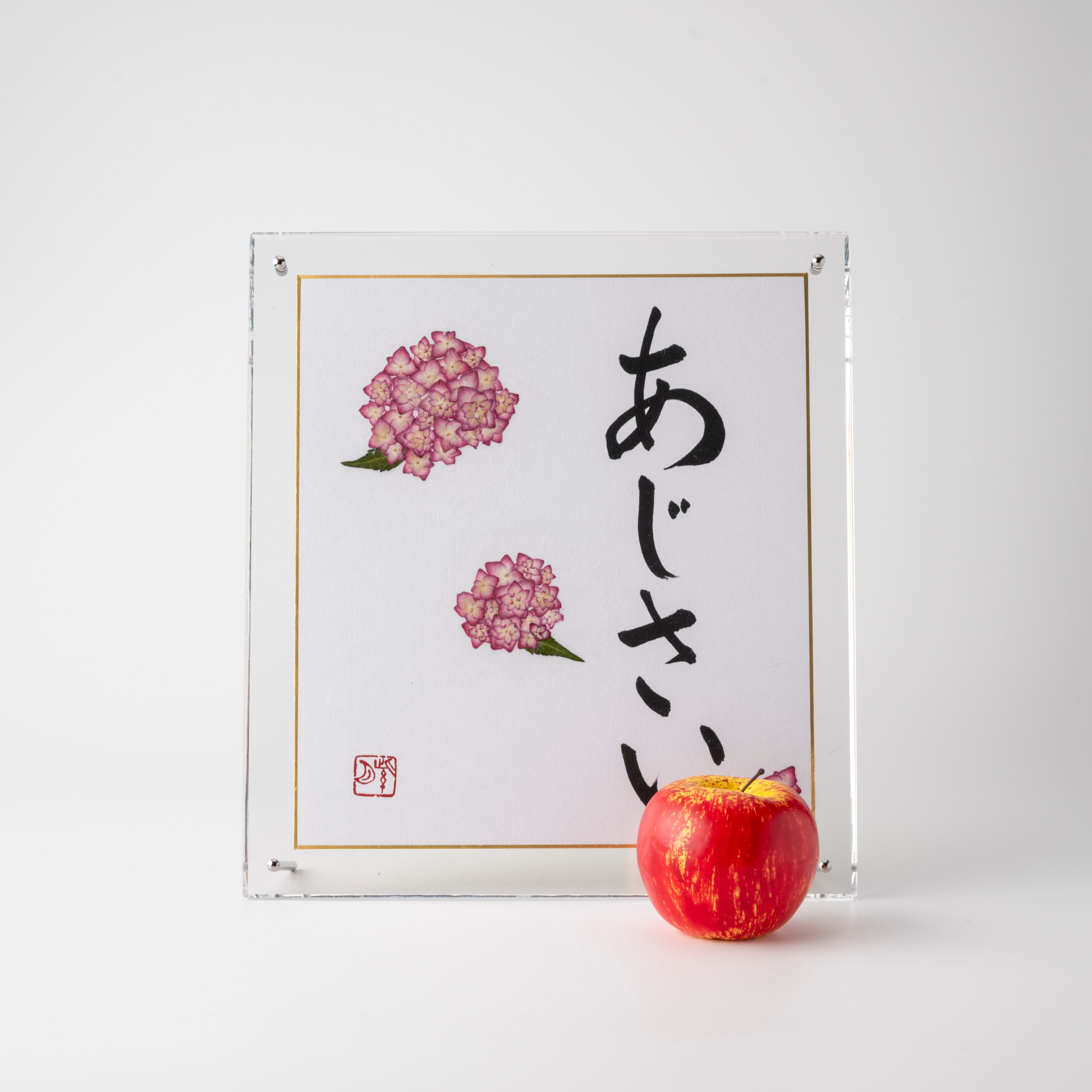 Pressed Flower Ajisai "Hydrangea" in Japanese - Acrylic Clear Frame, Design 3 (Free Shipping)