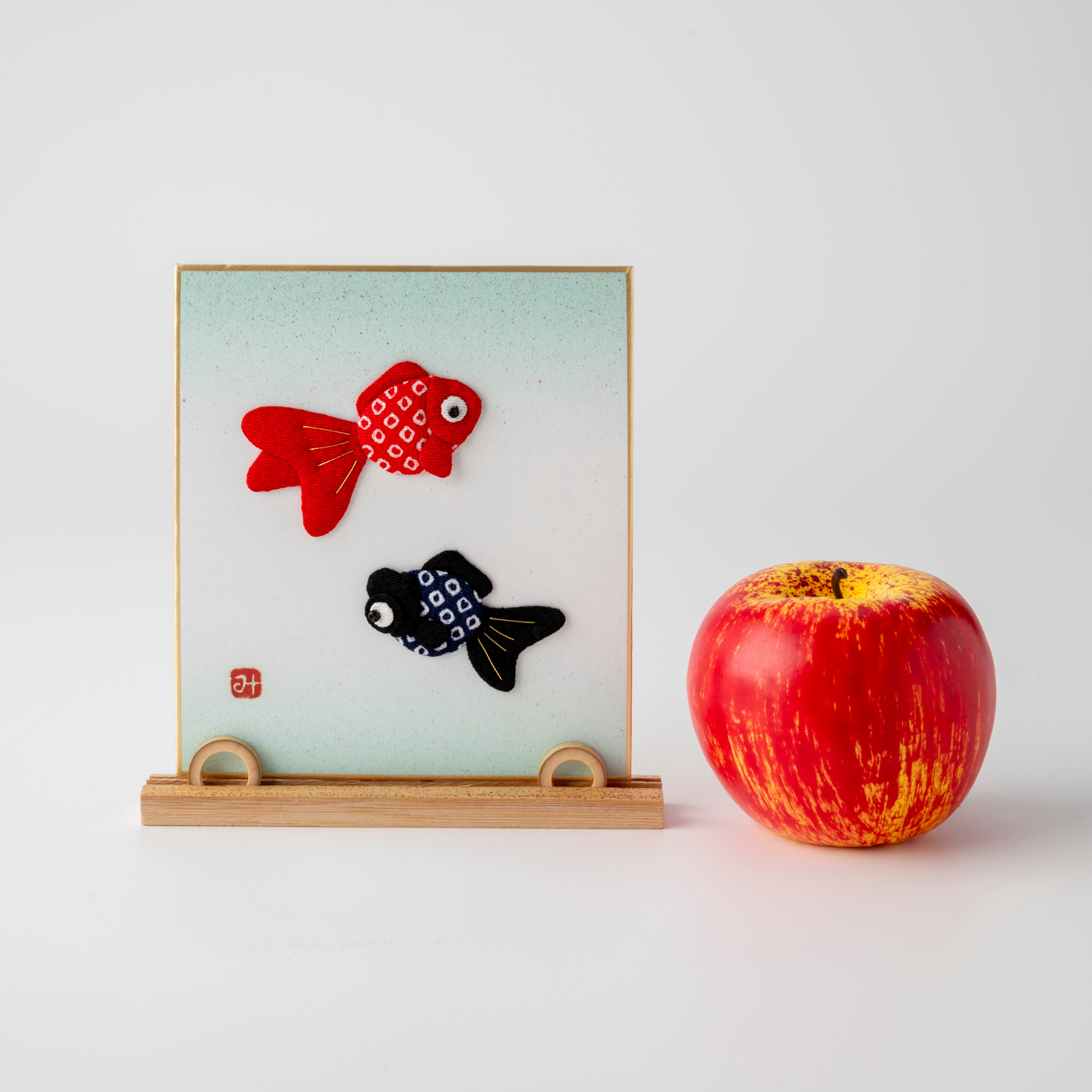 Friendly Goldfish - Raised Cloth Artwork, Includes a Bamboo Stand