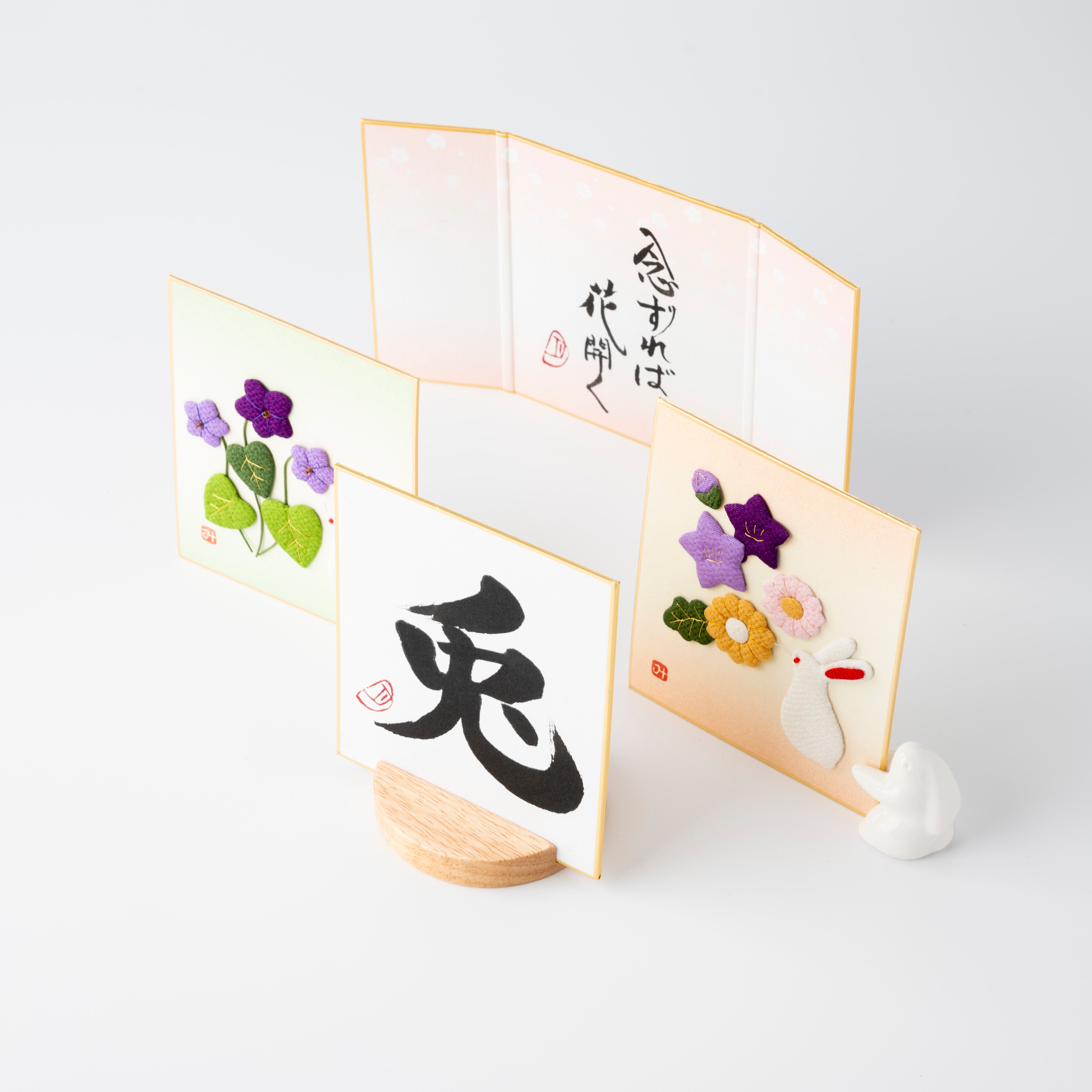 Bundled Product: Themed "Rabbit" - Shodo and Raised Cloth Artwork, Design 2