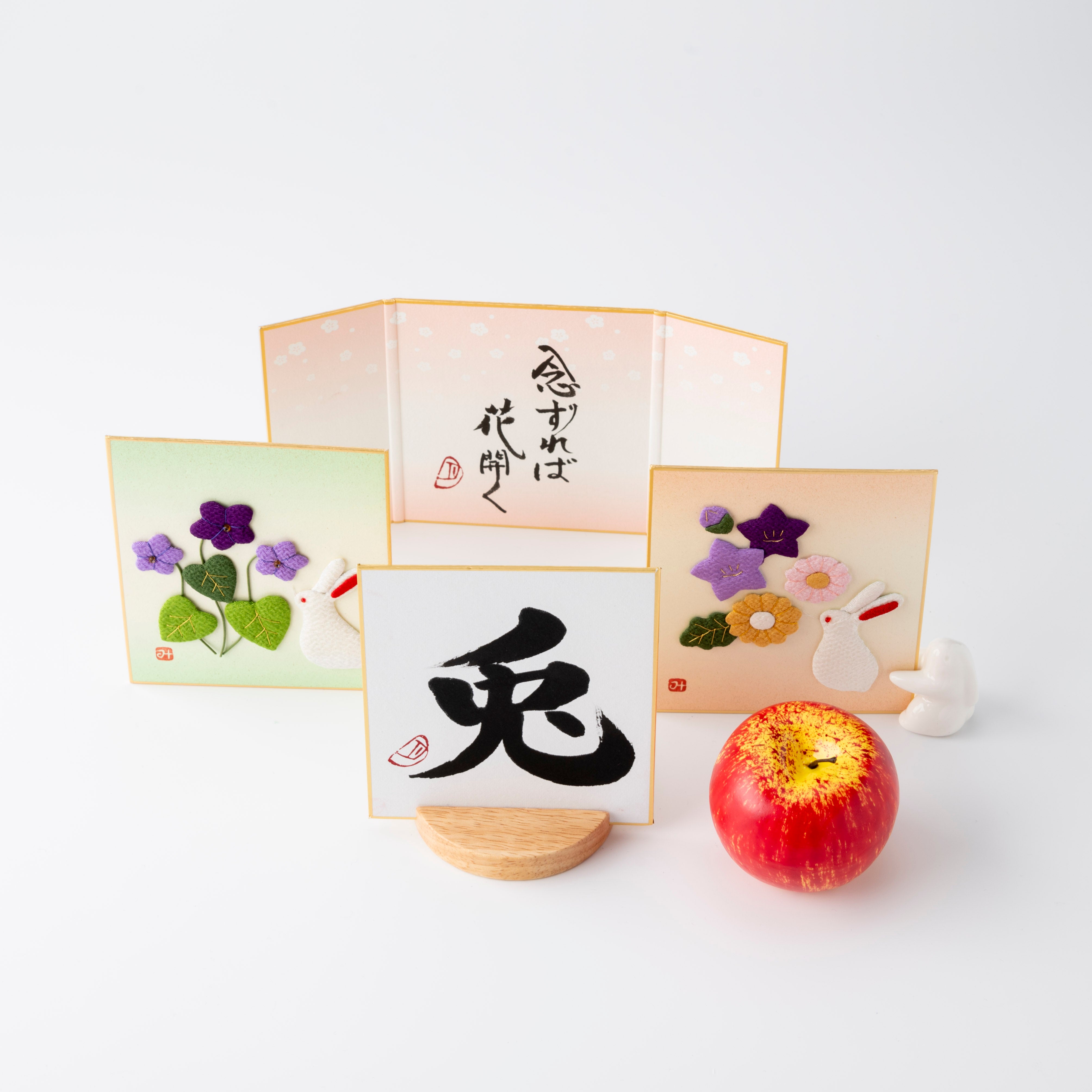 Bundled Product: Themed "Rabbit" - Shodo and Raised Cloth Artwork, Design 2